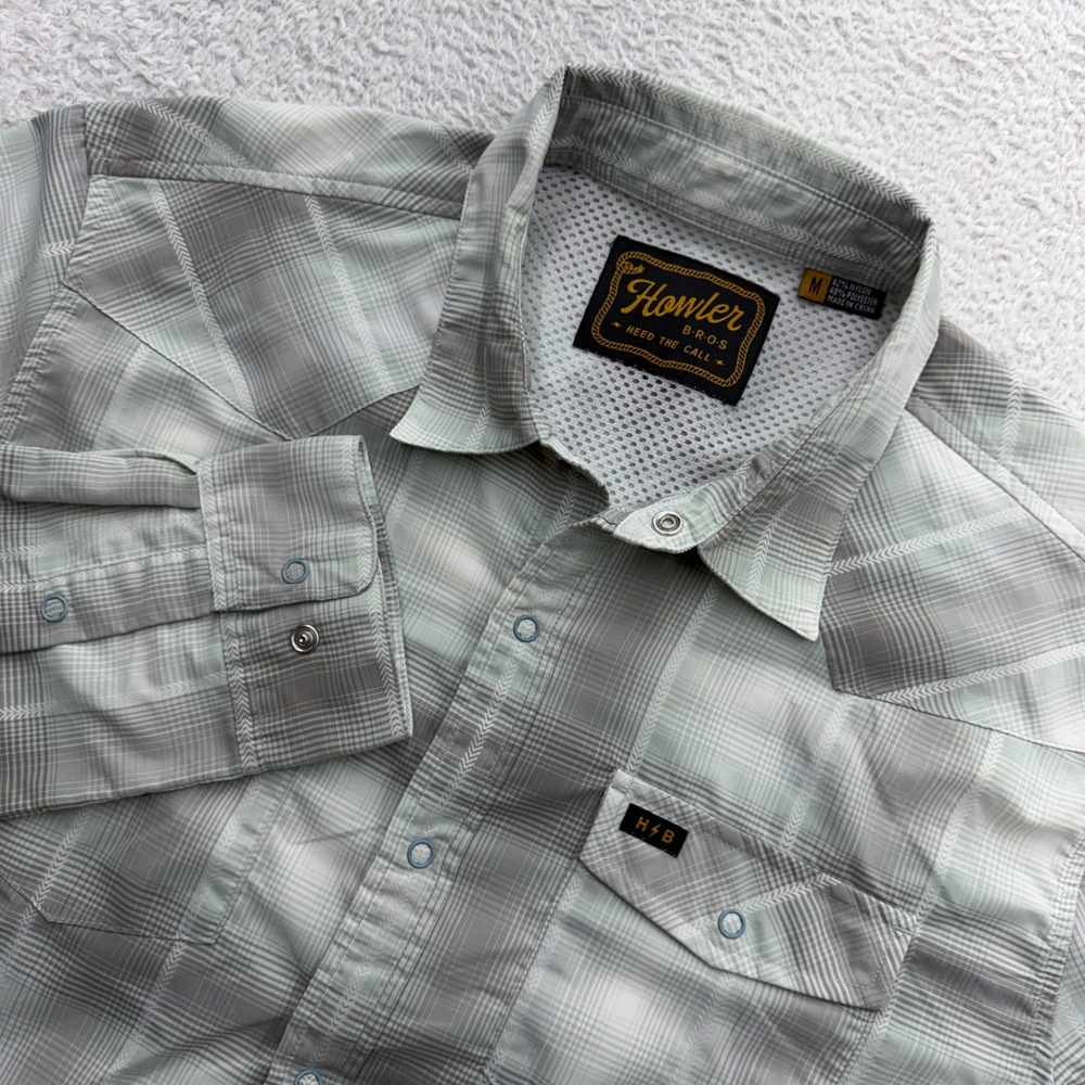 Howler Brothers Gaucho Snapshirt Mens Medium Green Plaid Vented Western Shirt